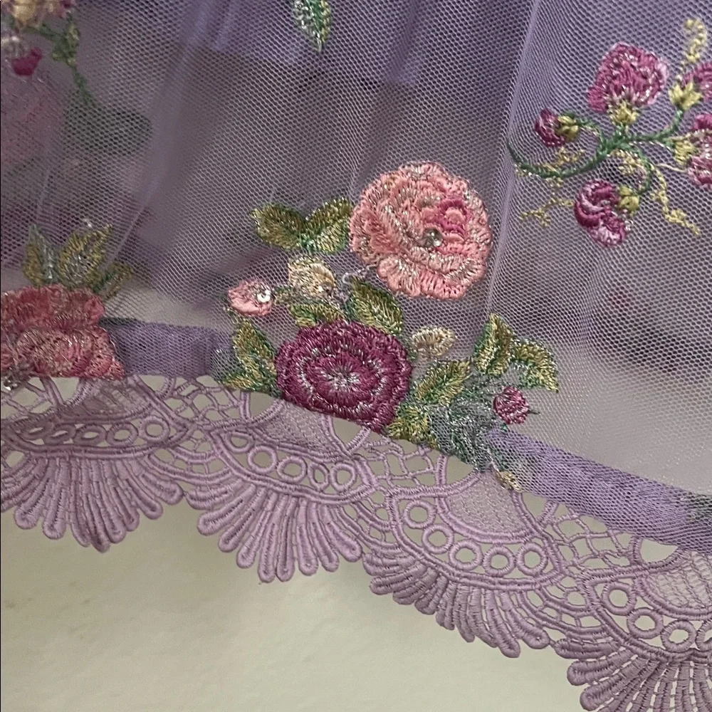 Ethnic Purple Floral Embroidered Sheer Women's Dress - Picture 4 of 6